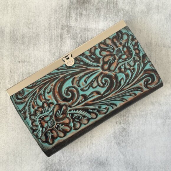 Patricia Nash Wallet Leather Framed Turquoise Cauchy Tooled - Picture 7 of 10